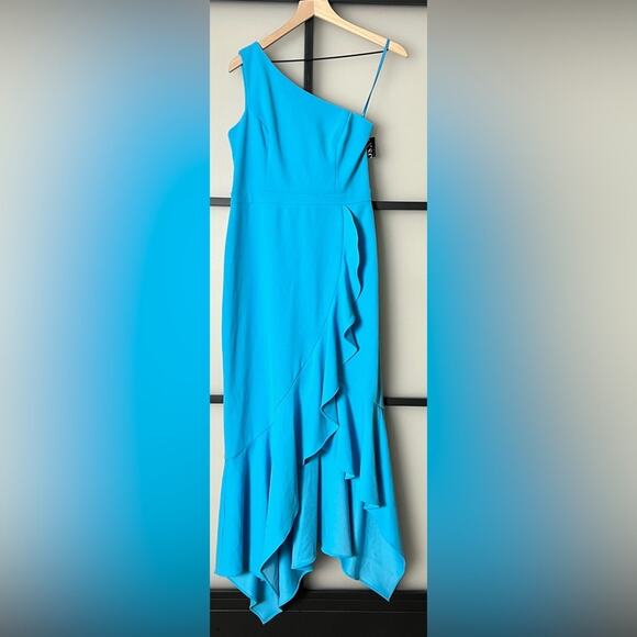NWT XSCAPE Women's One-Shoulder High-Low Dress Size 8 - Picture 1 of 9